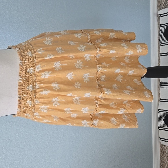 MARINE LAYER Sofie Smocked Tiered Mini Skirt Gold Palm Sz Large Boho Beach Vacay - Picture 6 of 12